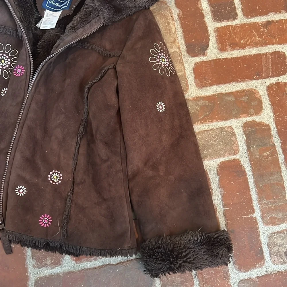 Rothschild Brown Penny Lane Embroidered Faux Suede Girls Jacket